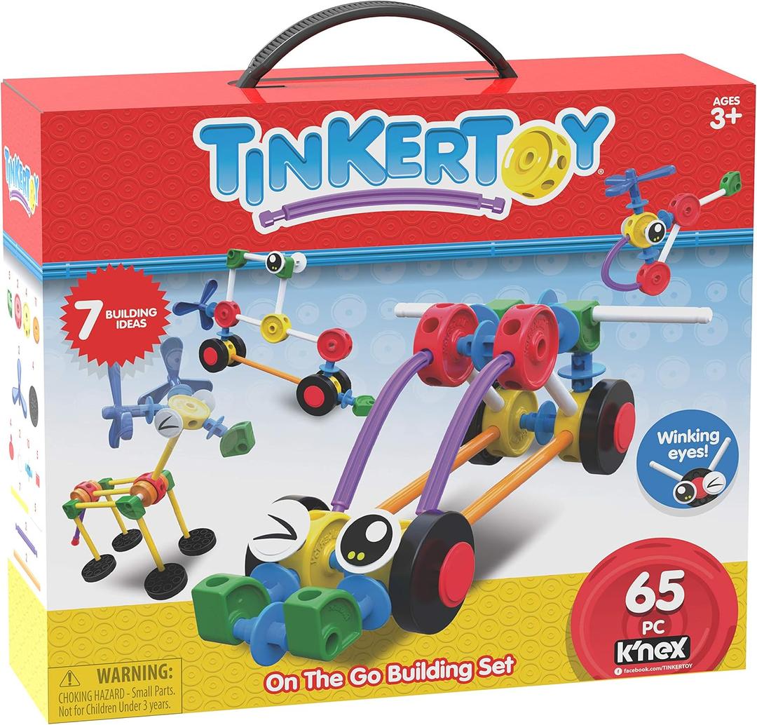 TINKERTOY On The Go Building Set - 65 Parts - Ages 3 & Up - Creative Preschool Toy