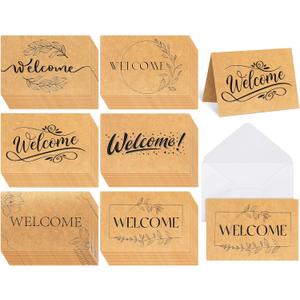 LemonSecret 54 Sets Welcome Cards for Guests with Envelopes 4 x 6 Inch Kraft Brown Rustic Blank Notecards & Envelopes Blank Floral Cards for Guests & Employees Wedding