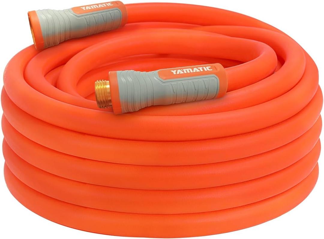 YAMATIC Heavy Duty Garden Hose 5/8 in x 50 ft with Swivel Fitting, Super Flexible Water Hose, All-weather, Lightweight, Burst 600 PSI (50' (feet) Male to Female with Swivel, Orange)