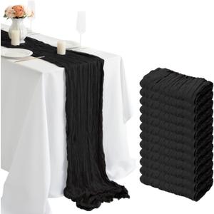 combocube 12 Pack 35x120 Inch 10Ft Cheesecloth Long Table Runner Gauze Rustic Romantic Table Cloth for Halloween Wedding Reception Bridal Shower Holiday Birthday Party Table Decorations, Black