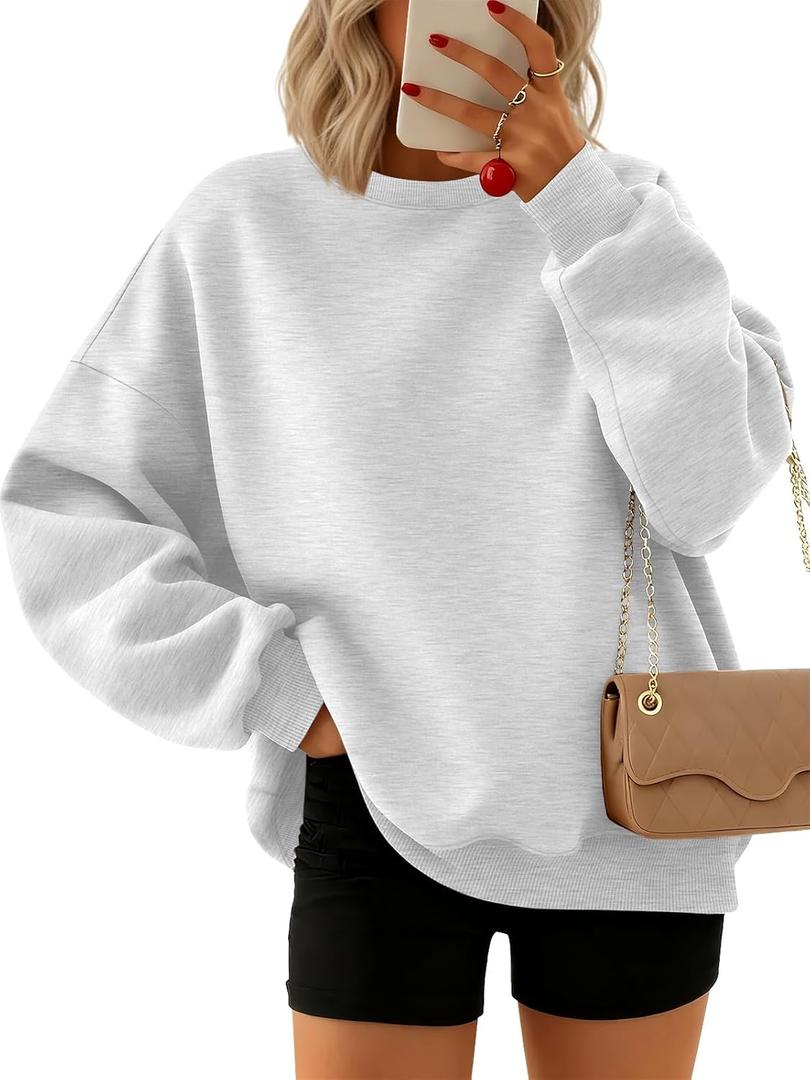 Trendy Queen Sweatshirts for Women Hoodies Oversized Crewneck Tops Sweaters Comfy Fall Winter Outfits Clothes 2026 Fashion (X-Large, Grey)