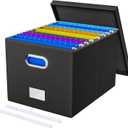 Oterri File Organizer Box with Lid - Portable Hanging File Box for Letter/Legal Files, Office/Decor/Home, 1 Pack, Black Leather