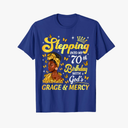 Stepping Into My 70th Birthday Afro Woman Religious Birthday T-Shirt(XXL)