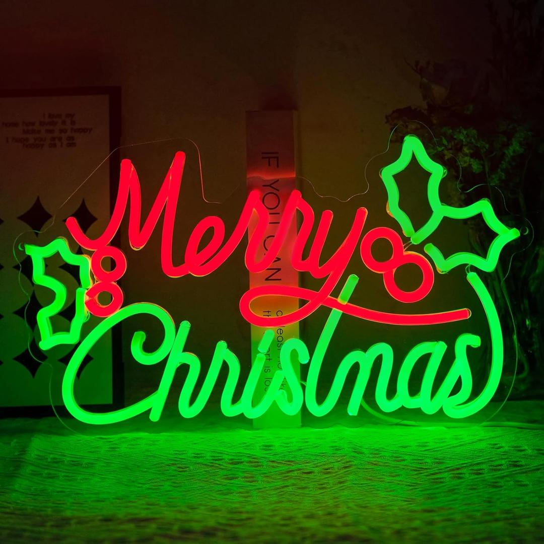 Merry Christmas Neon Signs for Wall Decor Dimmable Merry Xmas Led Lights Signs Letters Neon Light for Christmas Party Living Room Pub Bar Bedroom Home Shop Decorations Birthday Gifts