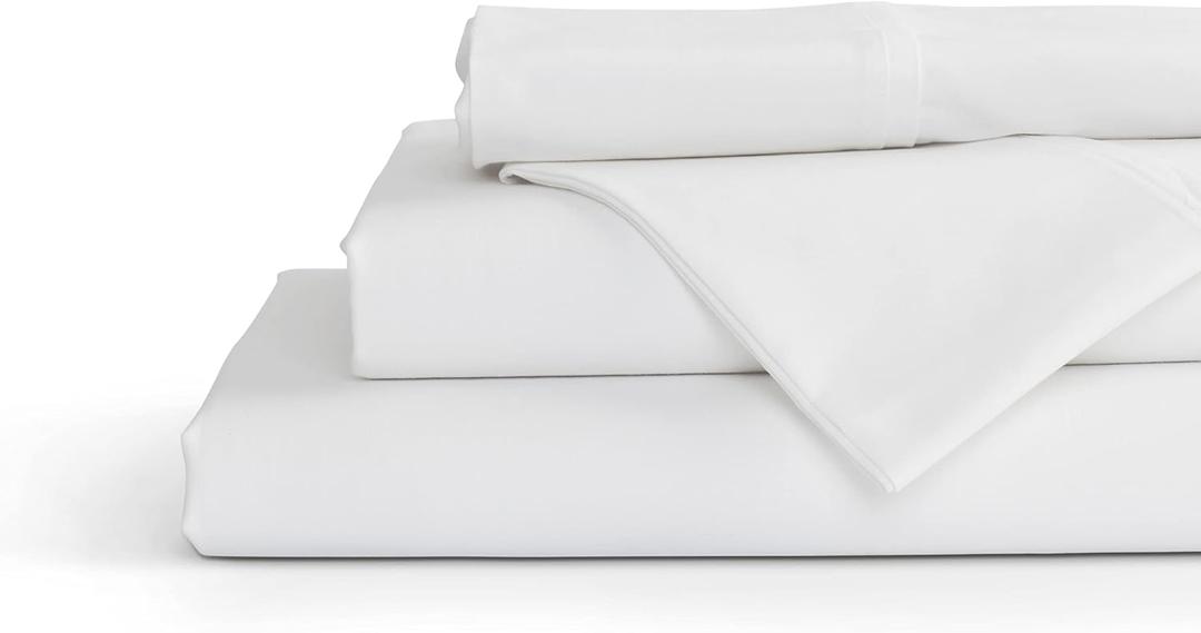 Linen Home 4 Piece Twin Cotton Sheet Set, 100% Cotton Percale, 2 Pillowcases, Deep Pocket with All Around Elastic Sheet, Crisp Breathable Bedding, Hotel Luxury, Long-Staple Combed Cotton, White
