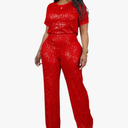 LROSEY Womens Sequin Two Piece Set Glitter T Shirts Top Sparkly Pants Suit for Birthday Party Disco Outfits. XL