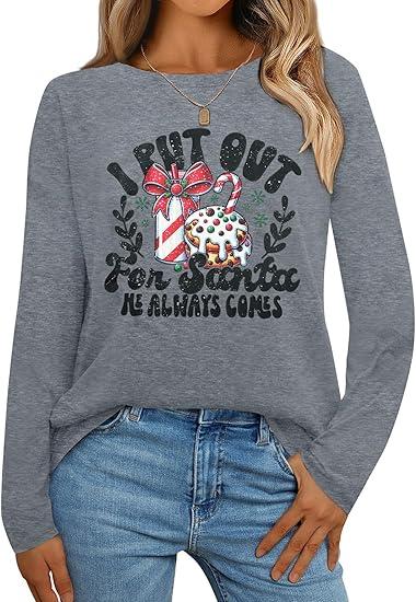 Merry Christmas Sweatshirts for Women Gnomes Santa Christmas Sweatshirt Cute Long Sleeve Pullover Top Large