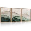 Aurlan 3D Textured Green Abstrcat Ocean Framed Canvas Wall Art 24x36 Inch