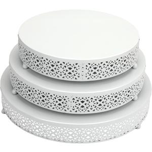 Set of 3 Cake Stands Set 16'' 14'' 12'' Round Metal Cake Stands Cupcake Stand Riser Pastry Candy Display Plate for Dessert Table Wedding Event Birthday Anniversary Party (White)