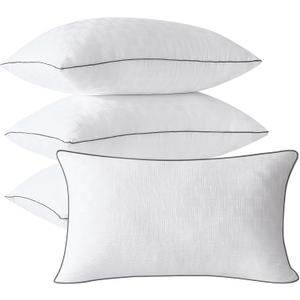 Pillows Standard Size Set of 4, Seersucker Bed Pillows with Microfiber Fill,Soft & Supportive Standard Pillows with Knit Pattern for Side, Back and Stomach Sleepers