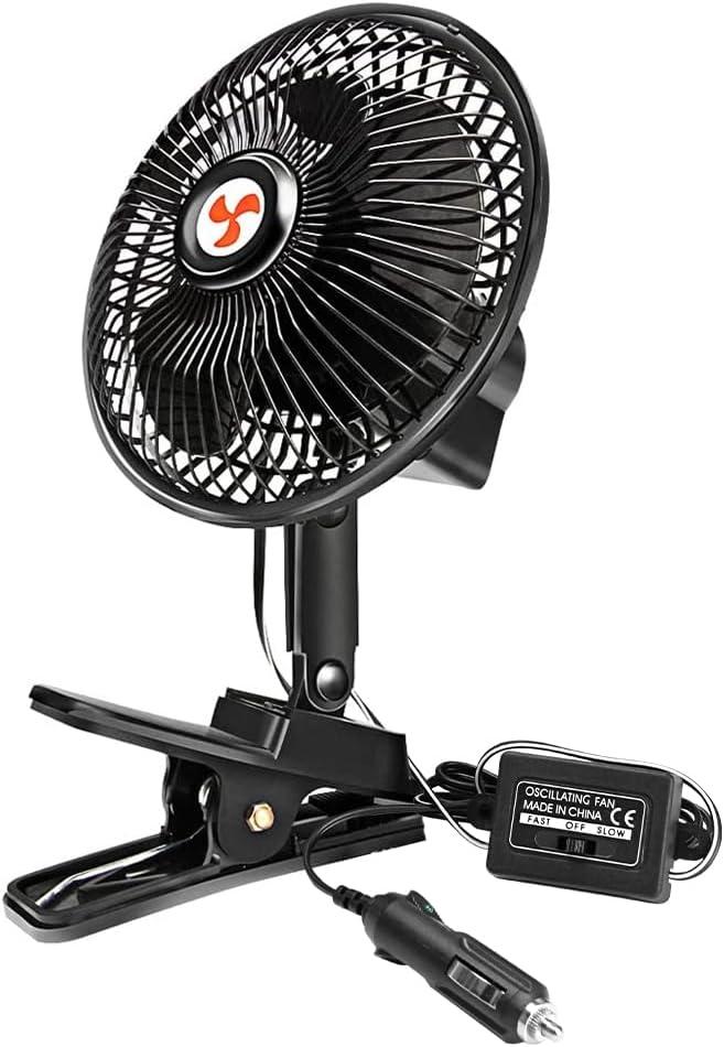 12 Volt Oscillating Fan, 6" Portable Car Fan With Car Cigarette Lighter, 360 Cooling Ventilation, Car DC Clip Fan, 12v Fan for Truck,RV,Car (Cord Length 5FT)