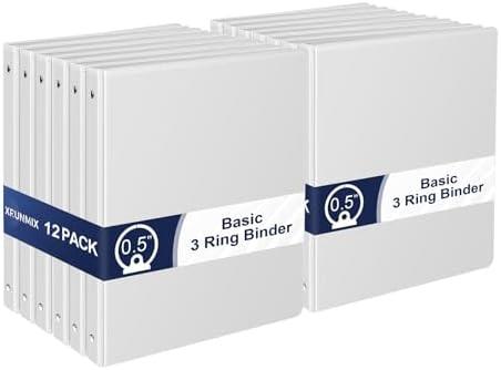 1/2 Inch 3-Ring-Binder with Pockets, 0.5''-inch Round Binders Holds 100 Sheets US Letter Size 8.5'' x 11'' - Bundle 12 Packs White Binders for Home, Office, and Back to School (0.5'' - 12 Packs)