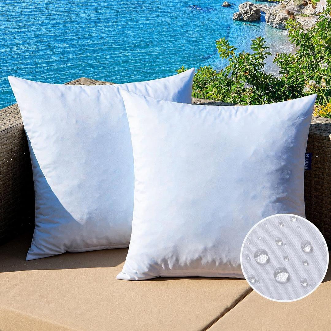 MIULEE 18 x 18 Outdoor Pillow Inserts - Set of 2 Premium Water Resistant Throw Pillows Shredded Memory Foam Cooling Filler - Square Decorative Couch Stuffer Sham for Patio Funiture