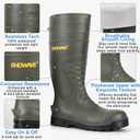 Showave Men's Steel Toe Rubber Boots Kevlar Sole Safety Work Boot Puncture-Proof Rain Boot Slip & Oil Resistant Outsole for Industrial Construction Agriculture (Green, Size 10)