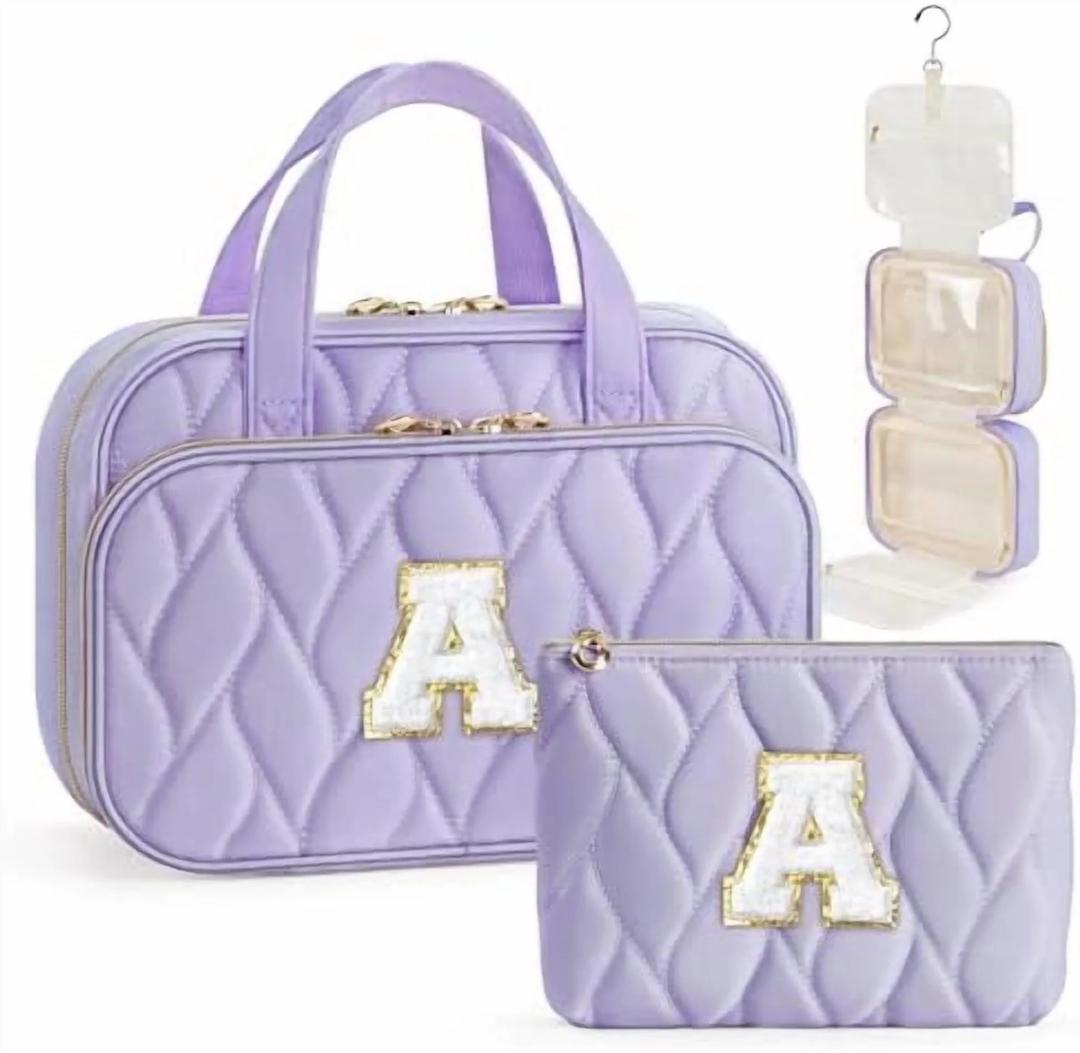 Travel Toiletry Bag - Hanging Toiletry Bag for Women, Large Capacity Personalized Travel Toiletry Bag and Makeup Bag, Portable Travel Organizer Purple - A