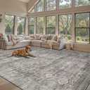 Rugxara 9x12 Area Rugs for Living Room Bedroom, Large Washable Rug, Grey Vintage Retro Boho Rug, Non Slip & Low Pile Faux Wool Thin Carpet for Indoor Dining Room and Kids Room(Taupe/Grey 9x12ft)