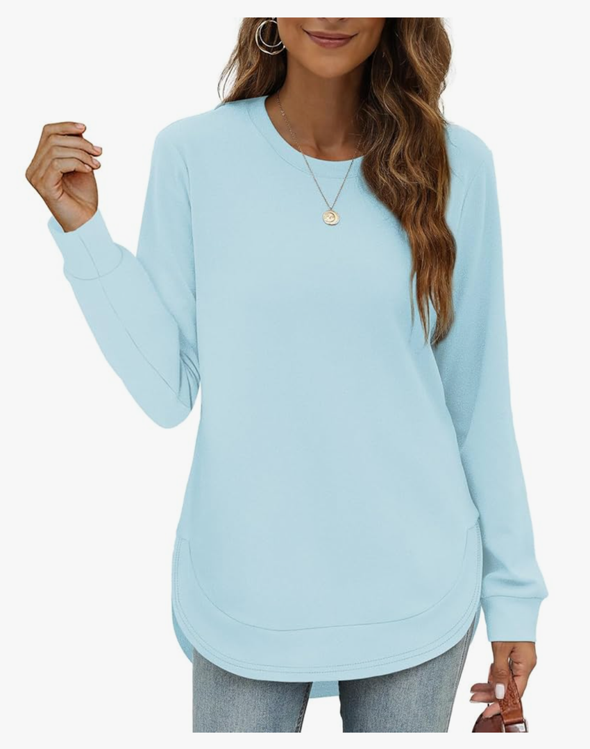 OFEEFAN Womens Sweatshirt Crewneck Long Sleeve Shirts High Low Tops Curved Hem Size L