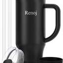 Renoj Insulated Mug 100% Spill Resistant Insulated Water Bottle for Iced Coffee & Hot Drinks - Fits Car Cup Holder, Ideal Gift, 2 Straws & Silicone Boot - FlexSlide White 32 oz