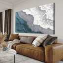 Abstract Wall Art Decor Modern Blue White Wall Art Prints Abstract Canvas Art Wall Decor Coastal Minimalist Wall Art Decorations Canvas Wave Artwork for Walls Bedroom Office Wall Art Decor 20" X 40"