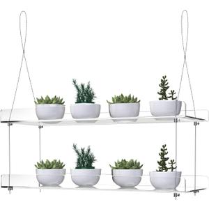 2-Tier Acrylic Window Display Shelves  16" Adjustable Clear Racks for Herbs, flowers and Indoor Greenery in Kitchen & Bedroom