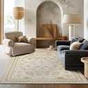 EverGrace Area Rugs for Living Room 6x9, Boho Floral Faux Wool Indoor Outdoor Rugs, Washable Rugs for Bedroom Dining Room Entryway Kitchen, Low Pile Floor Mat Carpet for Home Decor, Natural Beige