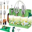22Pcs Garden Tools Set for Women,Heavy Duty Hand Tool Kit with Large Tote Bag/Repotting Mat/Trowel/Rake/Pruner/Gloves/Plant Tags,Gardening Gifts for Mom Gardener Beginner-Green