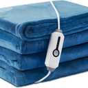Electric Heated Blanket Twin Size 62"84", Breathable & Luxurious Flannel, Soft Warm Gift with Over-Heat Protection, 4 Heating Levels & 10 H Auto Shut Off, Machine Washable, Lake Blue