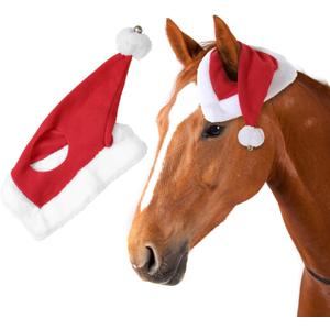 Santa Hat for Horse Equestrian Christmas Holiday Fleece Cap with Jingle Bell,Pet Costumes Christmas One Ear Slip On
