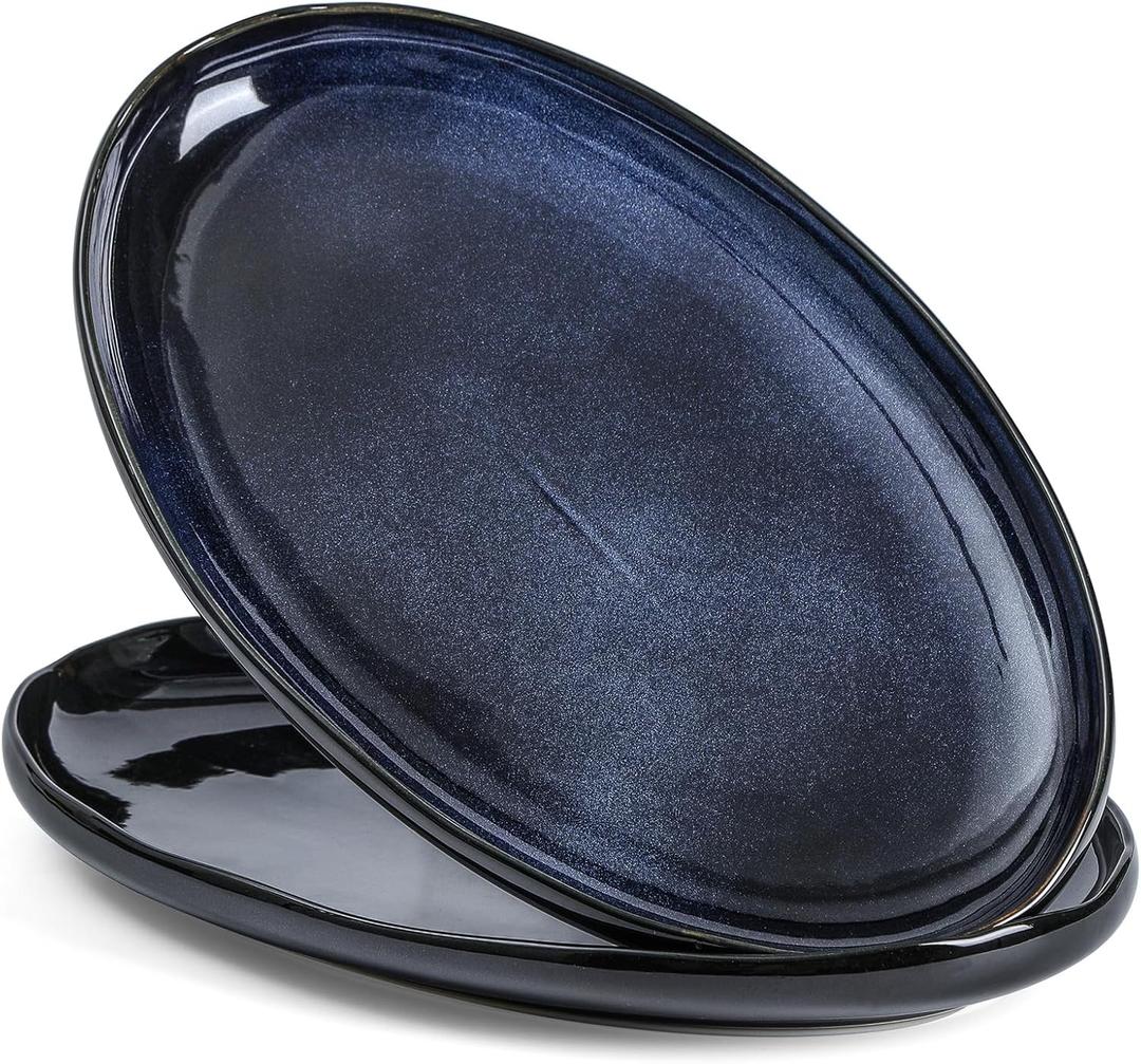 vicrays Serving Platter Ceramic Tray Plates Extra Large Oval 14.5 Inch Porcelain Dinner Plates Long Serving Dish Set Entertaining Party Restaurant Food Meat Sushi Fish Turkey Platter (Blue)