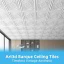 Art3d 12-Pack Barque Decorative Drop Ceiling Tiles, 2 x 2 ft, White, 24"x24"