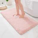 ILANGO Pink Bathroom Rugs 48" 24" Non Slip & Super Absorbent Extra Thick Soft, Washable Bath Mat for Floor, Microfiber Plush Shaggy Bath Rug with Rubber for Bathtub Shower Room Sink