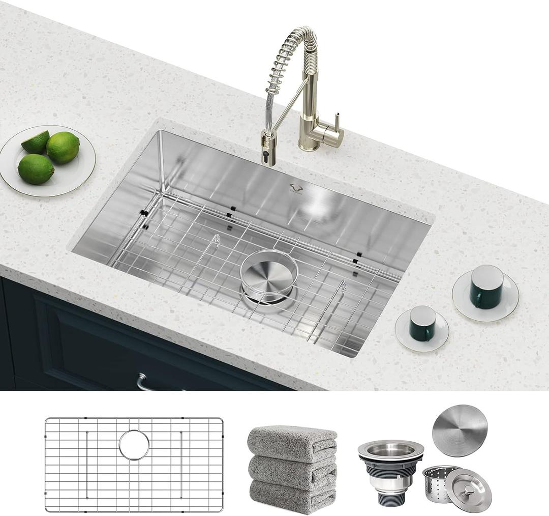Kitchen Sink 27x18 Inch Undermount Kitchen Sinks Stainless Steel Sink 16 Gauge Single Bowl Sinks with Accessories