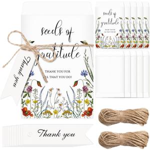 Chuangdi 50 Sets Seeds of Gratitude Seed Packets Bulk Wildflower Party Favors Self Adhesive Paper Empty Envelope with Thank You Tags Thank You Gifts for Baby Shower Wedding Party Guests (No Seed)