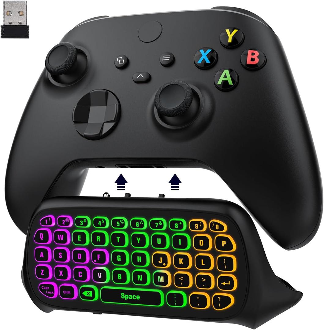 MoKo RGB Backlight Keyboard for Xbox One Controller, Xbox Series X/S, Wireless Chatpad Keypad w/ 2.4G Receiver, Xbox Accessories for Xbox One S/Elite (Colorful)