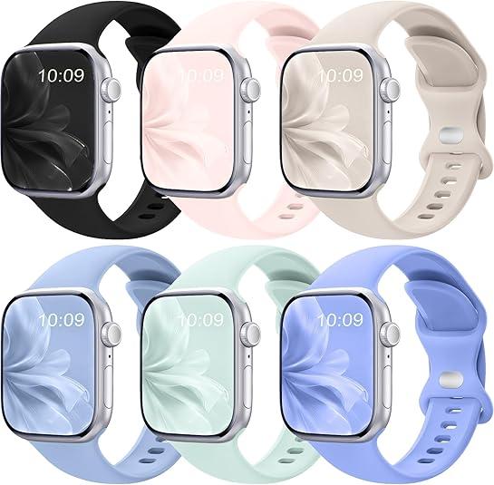 6 Pack Sport Band Compatible with Apple Watch Bands for Women Men, 38mm 40mm 41mm 42mm 44mm 45mm 46mm 49mm, Silicone Strap iWatch Band for Series 11 10 9 Ultra 8 7 6 5 4 SE 3 2 1