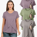 Rnxrbb 3 Pack Women's Nursing Tops for Breastfeeding Summer Short Sleeve T Shirts Postpartum Double Layer Clothes, Size L