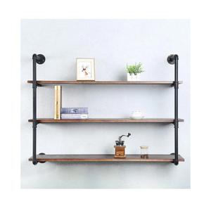 Industrial Pipe Shelves With Wood Planks,Rustic Pipe Shelving Wall ShelfMetal Pipe Solid Pine Wood,Easy to Assemble,Wooden Board Thickness 0.78 In,For Bar Farmhouse Kitchen Office Bathroom,Bedroom