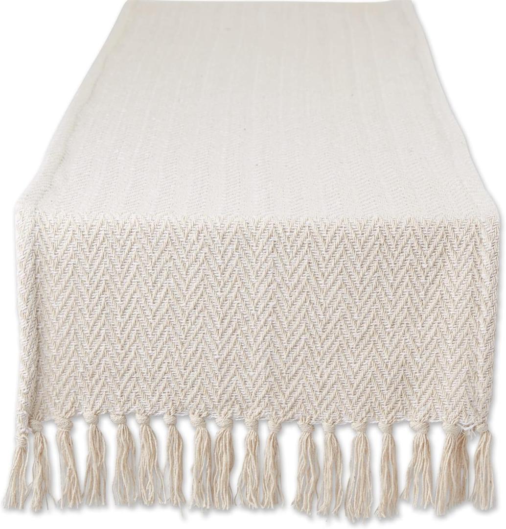 DII Woven Basic Tabletop Collection Chevron Table Runner, 15x72, Off-White
