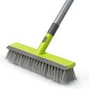 Floor Scrub Brush 2 in 1 Scrape and Stiff Bristle Deck Brush for Cleaning Concrete, Patio, Garage, Kitchen, Carpet and Bathroom 57" Long Handle (Green)