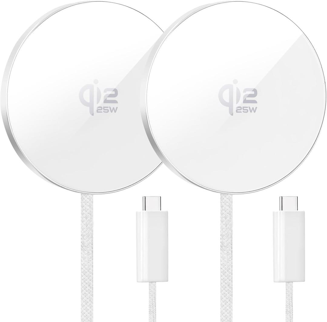 Magnetic Wireless Charger 2Pack 25W Qi2 for Magsafe Charger for iPhone 17/16/15/14/13/12Pro Max, Air pods 4-2Pro, Samsung Galaxy, Google Pixel, and More, Lightweight for Travel Home Office Desk (White)