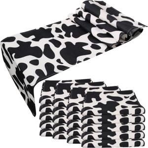 20 Pcs Linen Cow Print Table Runner Black and White Farm Cow Print Tablecloth Western Barnyard Cowboy Themed Table Cloths for Birthday Party Decorations Home Kitchen Table Supplies ( 13 x 72 in)