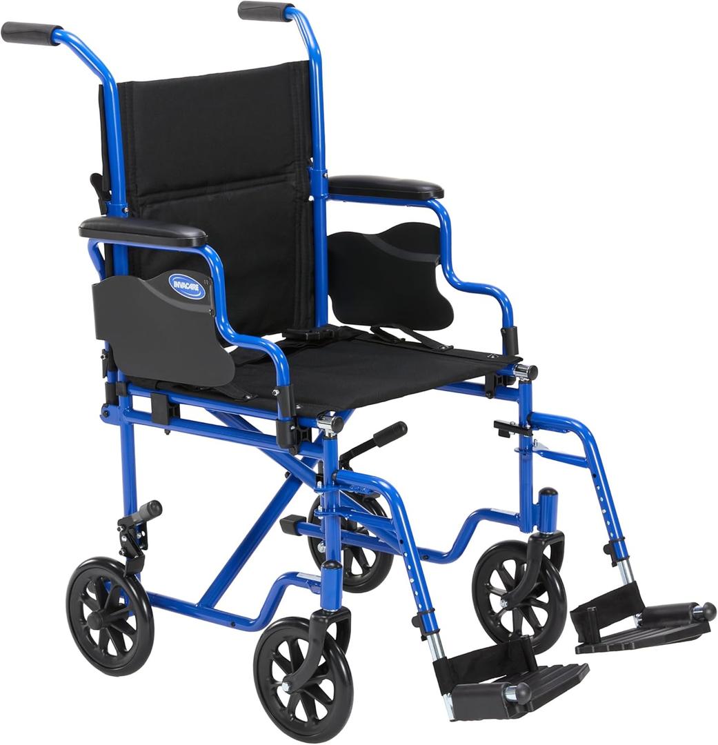 Invacare Transport Wheelchair for Adults, Compact Lightweight Wheel Chair with Foldable Backrest, Flip-Back & Removable Desk-Length Arms, 19" Seat, Swing-Away Footrests, Portable Travel Transfer Chair