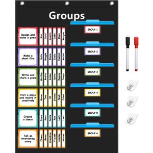 REGELETO Small Group Management Pocket Chart with 96 Cards Classroom Jobs Chart Small Group Organizer and on Task for School Teacher Homeschool Learning Supplies (Black)