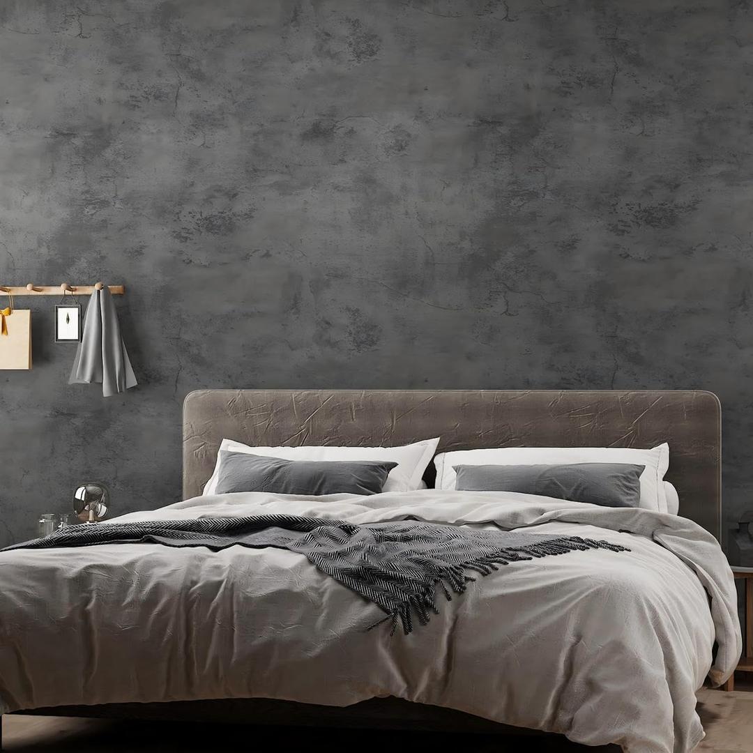 JSEVEM 31"×591" Dark Grey Concrete Contact Paper Self Adhesive Gray Faux Cement Wallpaper Peel and Stick Waterproof Industrial Matte Textured Vinyl Wrap for Office Bedroom Living Walls