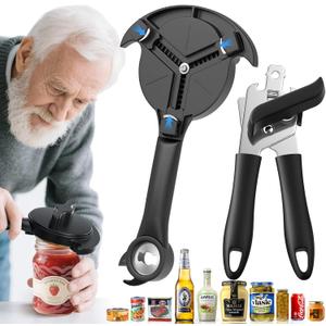 Heavy Duty 2pcs Jar Lid Opener & Can Opener 9 in 1, Non-Slip Grip for Seniors, Kitchen Tools Effortless Multi for Weak Hands & Metal Smooth Edge,Open Any Size Jar & Bottle