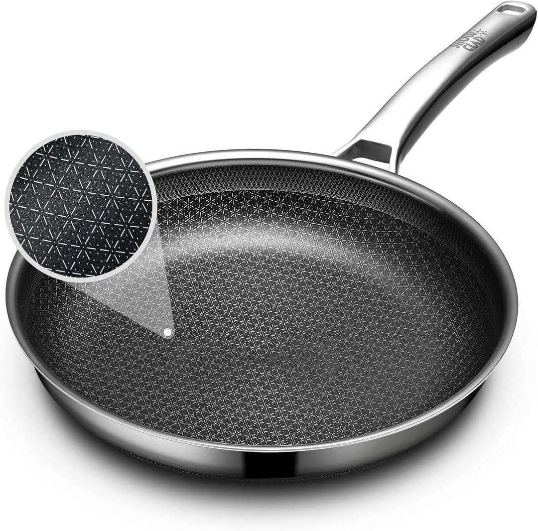 OATOFP Non Stick Frying Pans 12 inch, Hybrid Frying Skillets Nonstick, Stainless Steel Braiser Pans, Dishwasher and Oven-Safe Chef Pan, Induction Compatible Cooking Pan, Upgraded Design, Quiche Pans