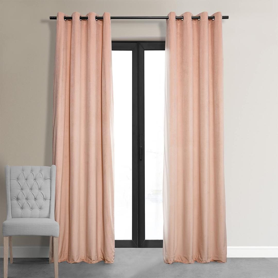 HPD Half Price Drapes Signature Grommet Blackout Velvet Curtains 108 Inches Long Heat & Full Light Blocking Blackout Curtains for Bedroom & Living Room (1 Panel), 50W x 108L, Rosey Dawn Grey