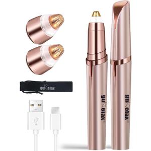 Eyebrow Trimmer for Women, Rechargeable Eyebrow Hair Remover, Painless Electric Razor with 2 x Replacement Heads, Eye Brow and Face Epilator Hair Removal (Rose Gold)