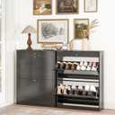 Wood Shoe Storage Cabinet, Hidden Shoe Rack Cabinet with 2 Flip Drawers, Large