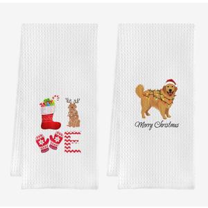IWXYI Christmas Golden Retriever Hand & Tea Towels, Waffle Weave - 16x24 Set of 2